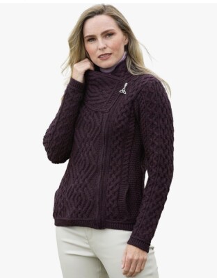 Murano Wool Women s Medium Purple Sweater Aran Crafts Imported From Ireland NEW