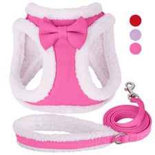 Cute Bow Warm Fleece Dog Harness and Leash Pet Puppy Cat Step In Vest Chihuahua