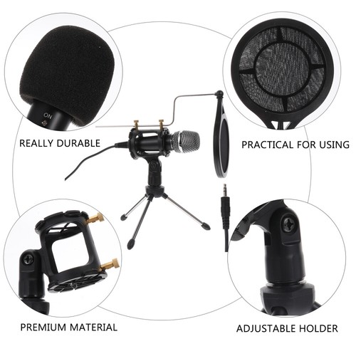 1 Set Recording Microphone with Tripod for Mobile Phone and Computer (Black) - Photo 2/12