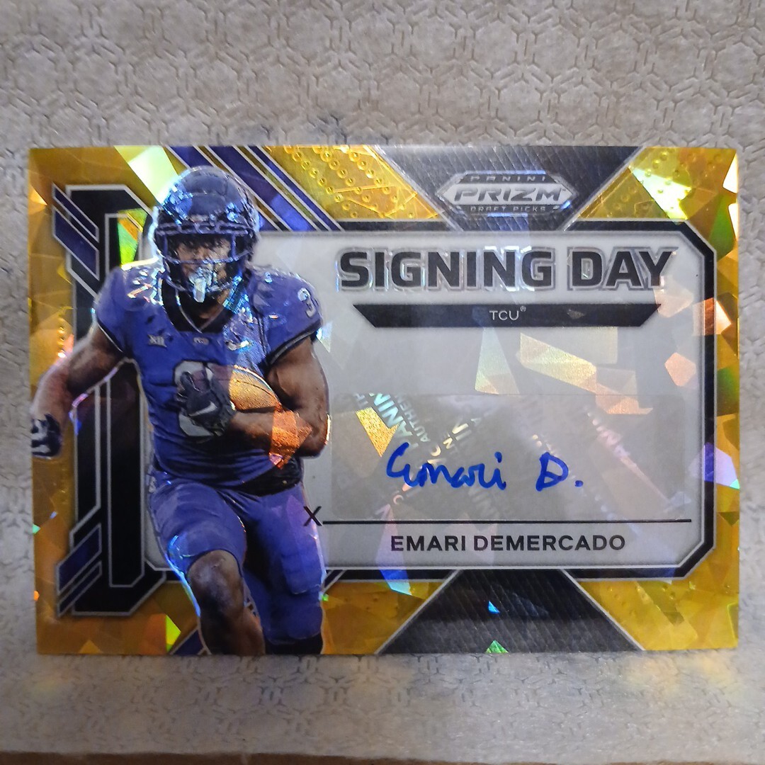 EMARI DEMERCADO 2023 Prizm Draft Picks Signing Day Auto Gold Cracked Ice TCU/AZ