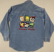 VTG Sz XS Looney Tunes Warner Bros. Taz Tweety Bird Bugs Bunny Denim Jean Shirt
