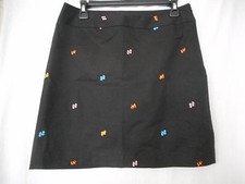 Rafaella unlined Skirt Size 8 Black with multi colored embroidered flip flops