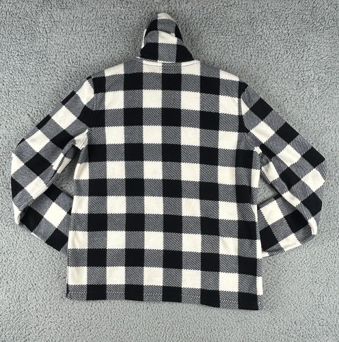 AMERICAN LIVING Women’s L Black Ivory Plaid Fleece Top Buffalo Collared Button - Picture 3 of 12