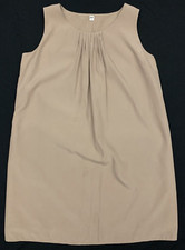 UNIQLO silky sleeveless lined shift dress taupe brown knee length L excellent