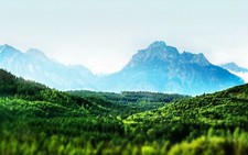 Landscape nature tilt shift mountains forest clear sky Custom Gaming Mat Desk