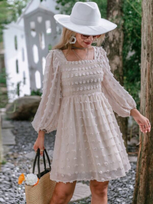 NWT SIZE SMALL CREAM OFF WHITE Simplee Swiss Dot Lantern Sleeve