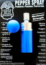 Police Magnum .75oz Blue Round Lipstick Pepper Spray Self Defense Protection