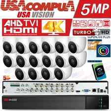 USAVISION Security CCTV System Kit 16CH DVR 5MP Turret HD Camera Waterproof Lot 