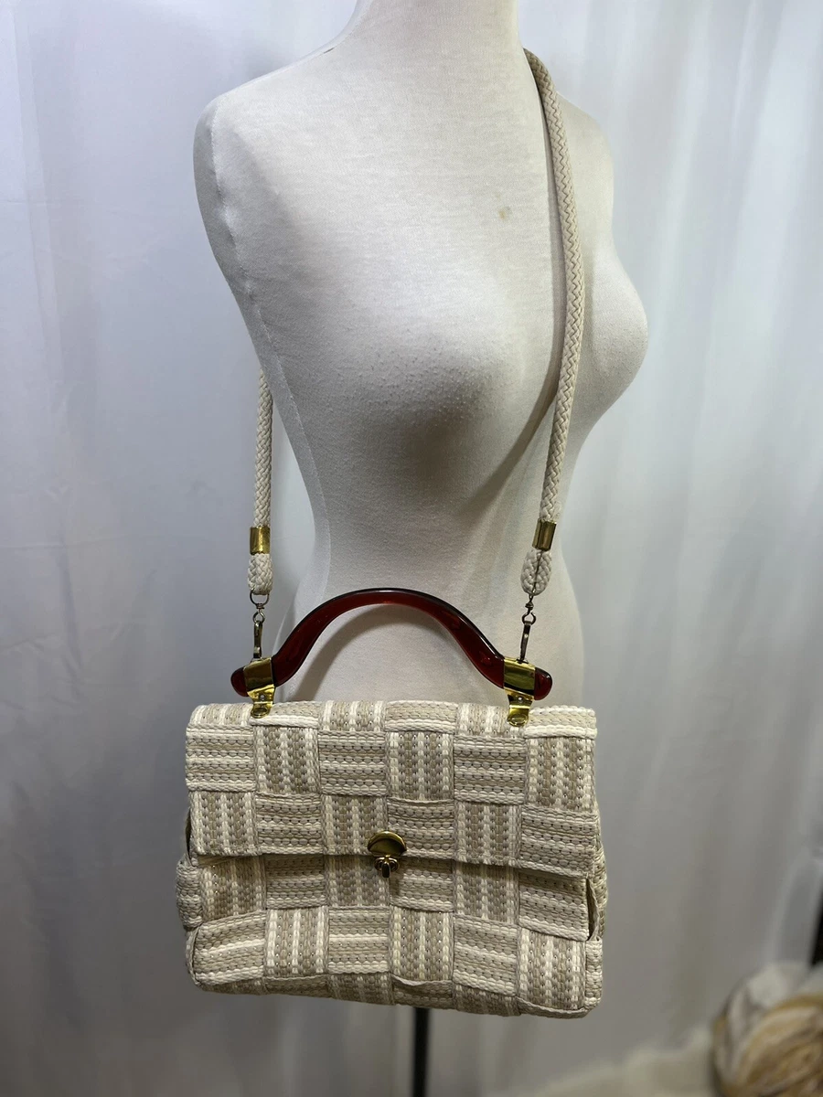 Vintage Warren Reed Purse Ivory & Gold Woven Patchwork