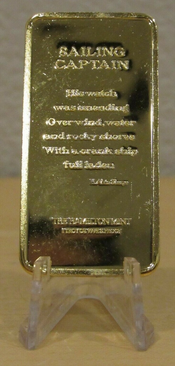 Vintage SAILING CAPTAIN 1 Troy Oz. .999 Fine Silver Bar - Hamilton