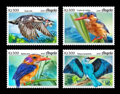 Timbres Kingfishers Birds MNH 2018 Angola 4 timbres simples - Photo 1/1