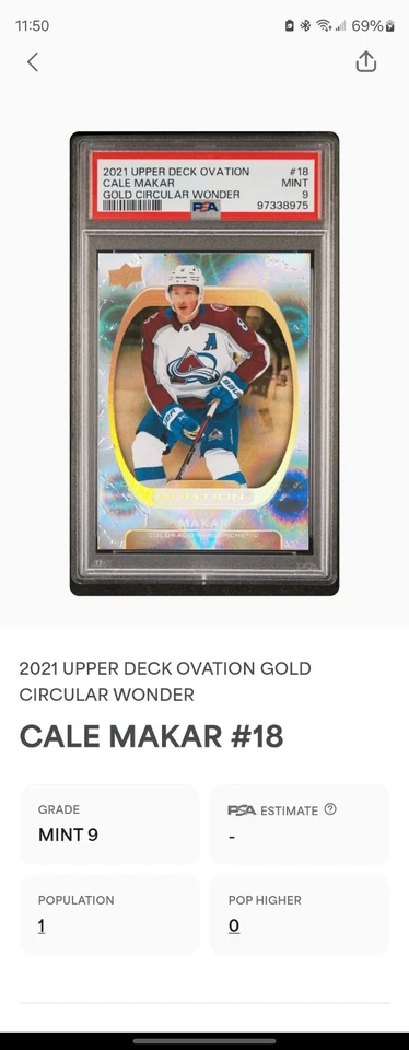 Cale Makar Golden Circular Wonder POP 1 Rare SP 2021-22 Ovation Epack - Image 3 of 3