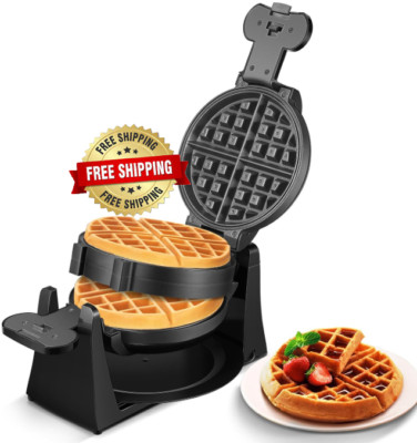 Commercial Hotel Double Belgian Waffle Maker Iron Rotating Baker Pan Machine US