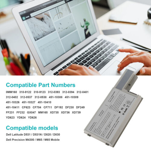 Battery For Dell Latitude D531 D531N D820 D830 /Precision M65 M4300 CF623 DF192 - Picture 2 of 9