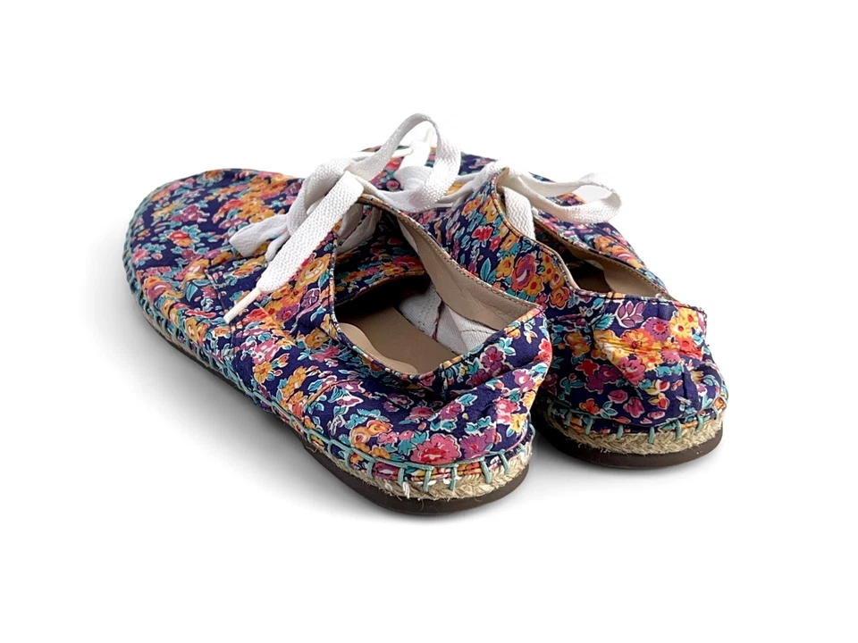 Floral Canvas Espadrille Sneakers Lace-Up Jute Trim Boho Casual Shoes Size 11 - Image 3 of 4