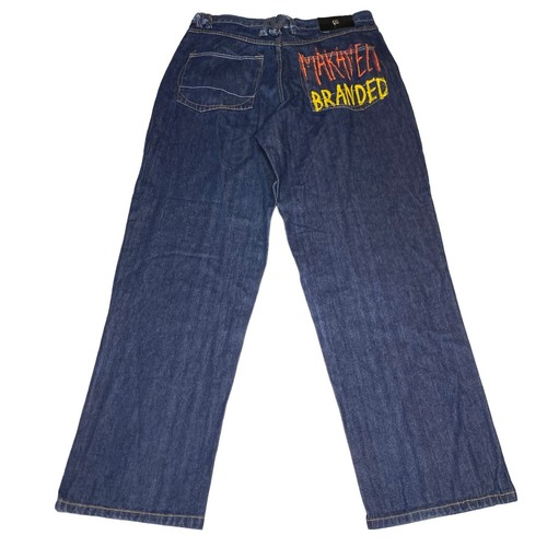 Makaveli Tupac Jeans W36 L34 Baggy Y2K Vintage Dark Wash Blue Hip Hop Denim EUC - Picture 5 of 8
