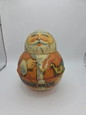 Vtg 1980 Bristol Ware Christmas Santa Roly Poly Tobacco Tin 6.75”