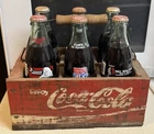 Vintage 1940’s Coca-Cola Painted Wooden Carrier With 6 Unopened Soda Bottles
