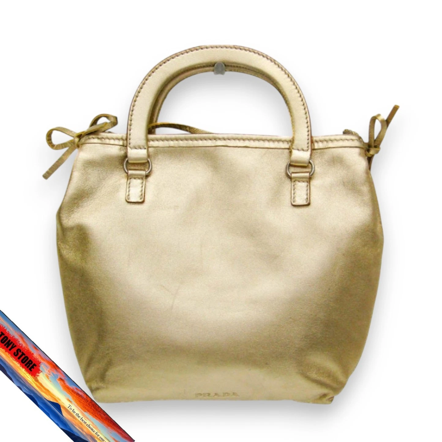 Prada BOW METAL BN0706 Women's Leather Shoulder Bag Gold