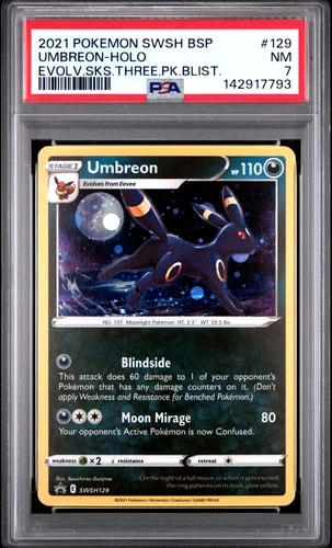 2021 POKEMON PROMO EVOLVING SKIES THREE PACK BLISTERS #129 UMBREON-HOLO PSA 7