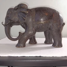 Antique Heavy Bronze 7" X 11" wide Tall Elephant Statue