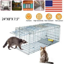 24" Live Animal Cage Trap Heavy Duty Folding Raccoon Traps Catch and Release