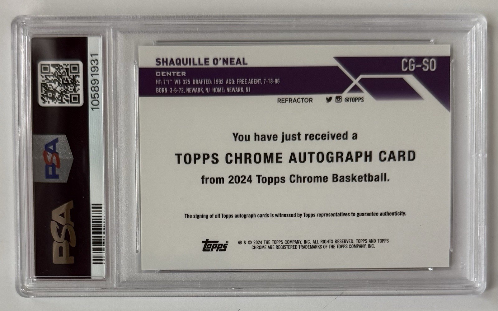 Shaquille O’neal 2023 Topps Chrome Autograph Refractor PSA 10 view 2