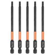 5pcs T15 Torx Head Screwdriver Bit 4" Long 1/4" Hex Shank Magnetic Screw Driver