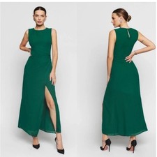 Reformation Dress Ledger Maxi Chiffon High Neck in Sycamore Green