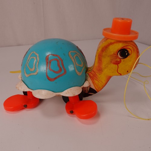 Vintage 1962 Fisher-Price #773 Dapper Turtle Pull Toy Rolling Wheels ...