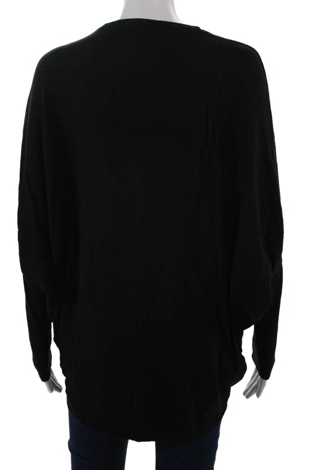 Helmut Lang Womens Stretch Batwing Long Sleeve Pullover T-Shirt Top Black Size P - Image 3 of 4