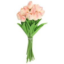 20pcs Tulips Artificial Flowers, Faux Flowers Fake Tulip Stems Peach Pink 