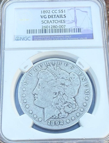 1892 CC Carson City Morgan Silver Dollar NGC VG Details