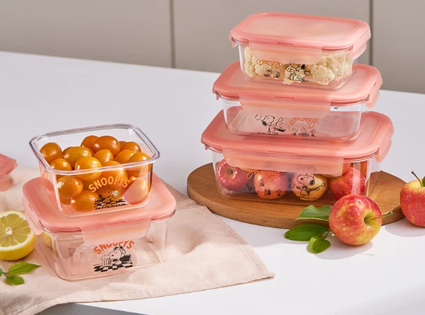 Lock & Lock x Peanuts Snoopy Tabletop Airtight Container Rectangular 6P Set - Image 3 of 4