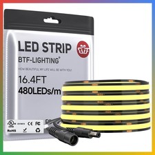 Cob Led Strip Light Warm White 3000k 16.4ft Dc12v Flexible Ribbon Decor