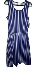 LuLaRoe The Summer Dress Nautical Blue White Stripe Womens L Beachy Comfort