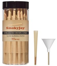 SmokyJoy 100 Pack Cones Pre Rolling Papers Rolled 1 1/4 Size 1 1/4, Brown