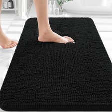 Black Bathroom Rug 30x20, Extra Soft Absorbent Chenille Bath Rugs
