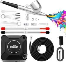 Oasser Airbrush Kit with Air Compressor, Dual Action 40 PSI 10.5 L/min Airbrush 