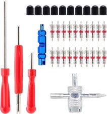 Valve Stem Removal Tool - 20Pcs Cores, 10Pcs Tire Caps, 4-Way Red