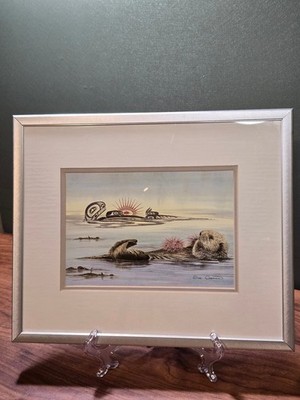 Vintage Sue Coleman ''Urchins'' Art Print Framed Northwest Coast Sea Otter Art