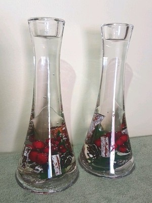 (2 )Gilde Dream Light Glass Candle Holders 7 1/4'' Tall Christmas Made n Germany 