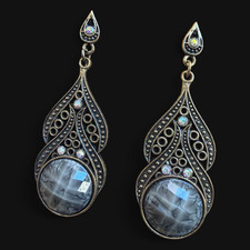 Silver Tone Teardrop Dangle Drop Earrings Gra...