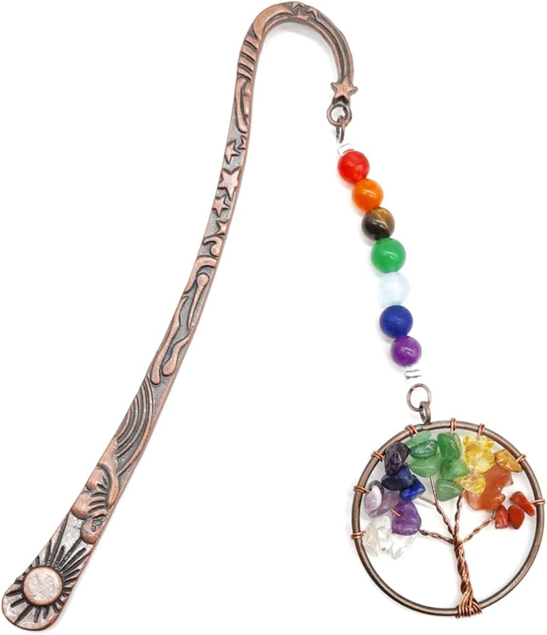 Chakra Bookmark Tree Of Life Crystal Stone Retro Vintage Bronze Metal Bookmark