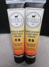 2 DIONIS  GOAT MILK HAND  & BODY CREAM - HONEYSUCKLE & COCONUT - 3.3 OZ each