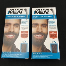 Lot Of 2-Just For Men Easy Brush In Mustache  Beard Color, Real Black M-55