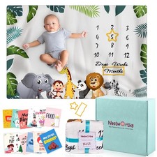 Baby Milestone Blanket Boys Monthly Photo Prop 60x40 Inch Growth Chart 6 Cards