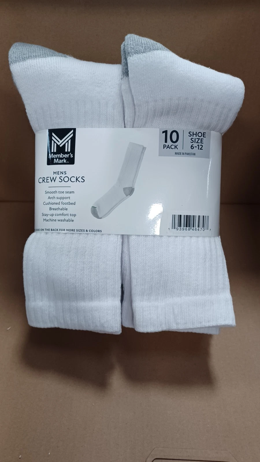 Member's Mark Crew Socks Mens White Sz 6-12 Soft Breathable Cotton Blend 10 Pair