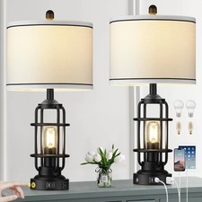 Modern Table Lamps Industrial 3-Way Dimmable Bedside Lamp W/ USB A C Ports  AC