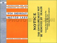 1934 Chevrolet Standard Auto Owners Manuell Mit Umschlag 34 Chevy Owner FüHrung